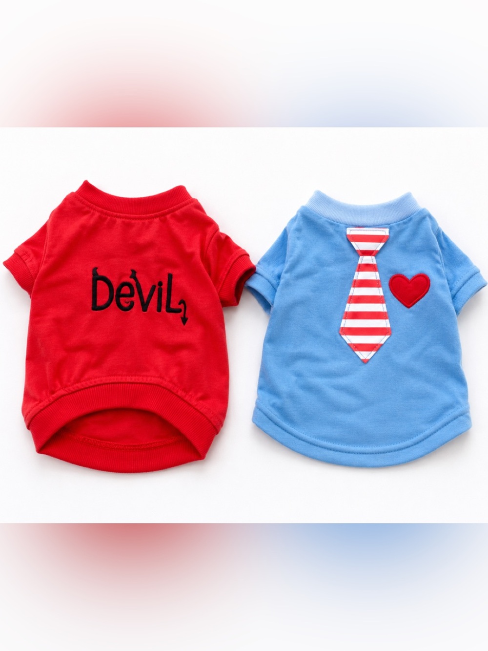 Red "Devil" & Blue Striped Tie Dog Shirts Size Small